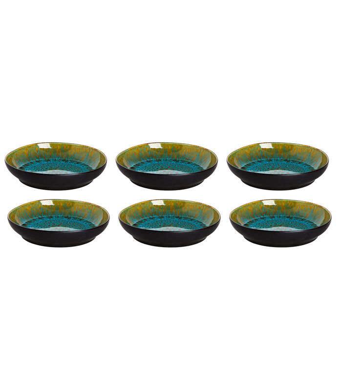 Bord diep Lotus 21 cm Turquoise Zwart Stoneware 6 stuks image number 0