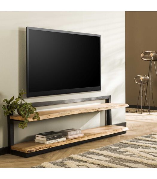 Tree Trunk - TV-meubel - massief acacia - naturel - 2 planken - stalen frame