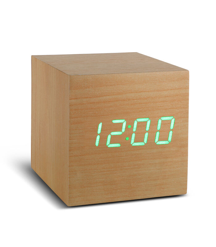 Cube click clock Wekker - Beuken/LED Groen image number 2