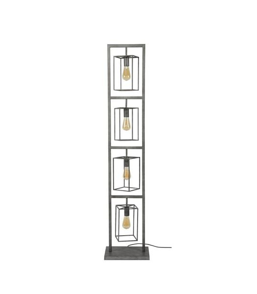 Cube - Tour de lampadaire - 4 cadres en acier - carré - vieil argent - avec 4 sources lumineuses LED