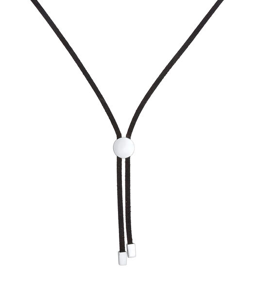Halsketting Dames Leder Zwart Synthetisch Schijf-Element Trend In 925 Sterling Zilver