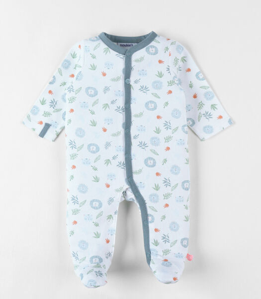 Pyjama 1 pièce imprimé animalier en jersey, écru/bleu clair