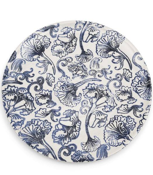 Amalfi - Assiette blanche porcelaine avec impression florale bleue