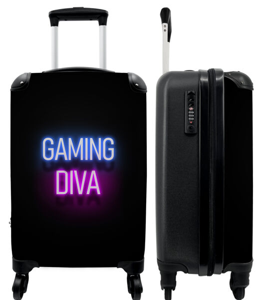 Valise spacieuse avec 4 roues et serrure TSA (Gaming - Citations - Néon - Gaming diva - Femmes)