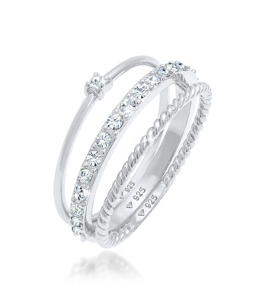 Ring Dames Stapel Elegante Feestelijke Gelaagde Look Met Kristallen In 925 Sterling Zilver