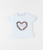 T-shirt met korte mouwen en hartprint, ecru image number 0