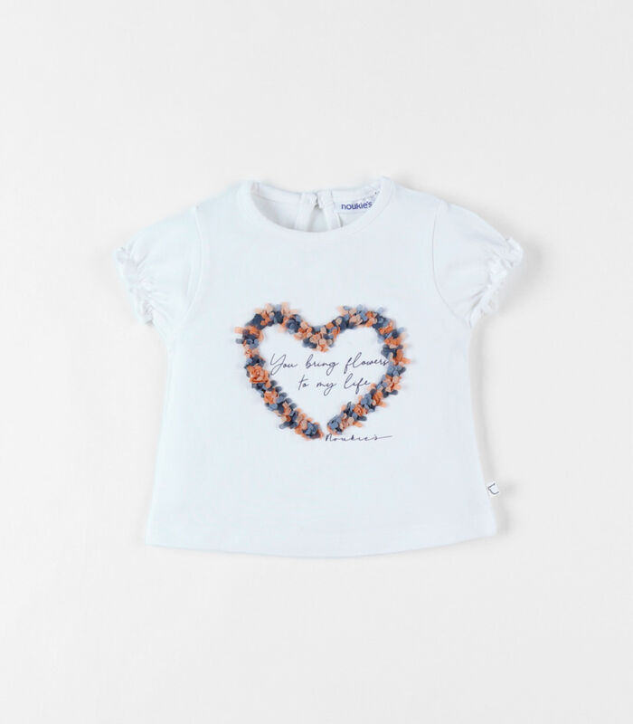 T-shirt met korte mouwen en hartprint, ecru image number 0