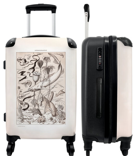 Bagage à main Valise avec 4 roues et serrure TSA (Animaux - Mer - Vintage - Retro - Illustration)