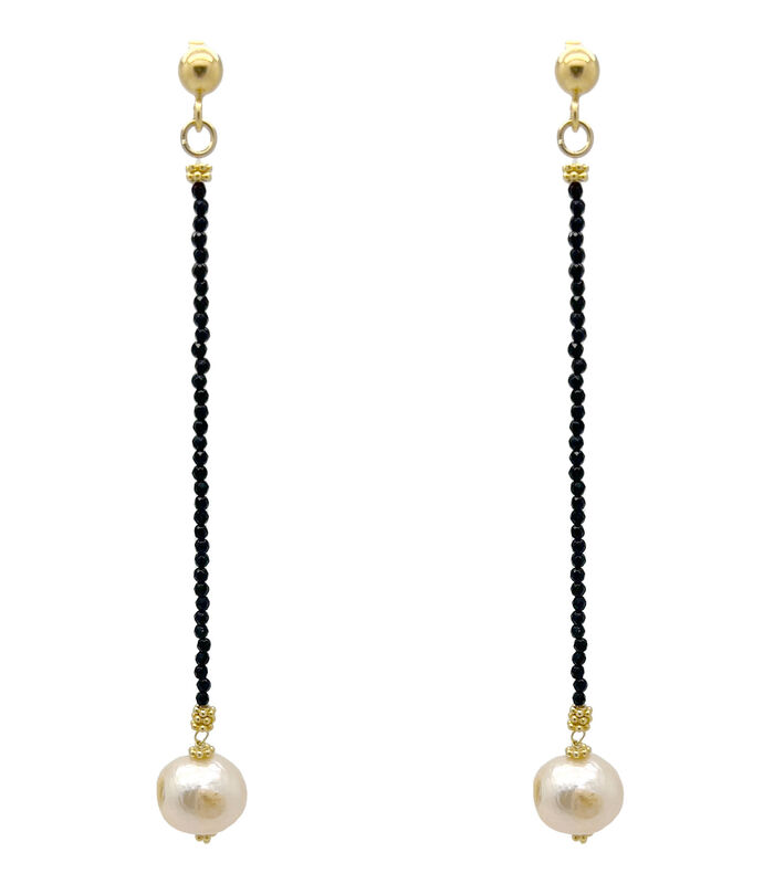 Boucles d'Oreilles Longues Perles Baroques Onyx Noir image number 2