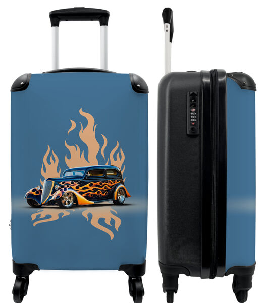 Handbagage Koffer met 4 wielen en TSA slot (Auto - Vlammen - Vuur - Blauw - Vintage)
