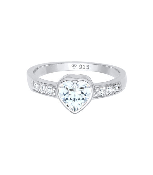 Ring Dames Hart Symbool Verloving Met Zirkonia Kristallen In 925 Sterling Zilver