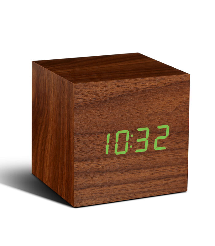 Cube click clock Wekker - Walnoot/LED Groen image number 0