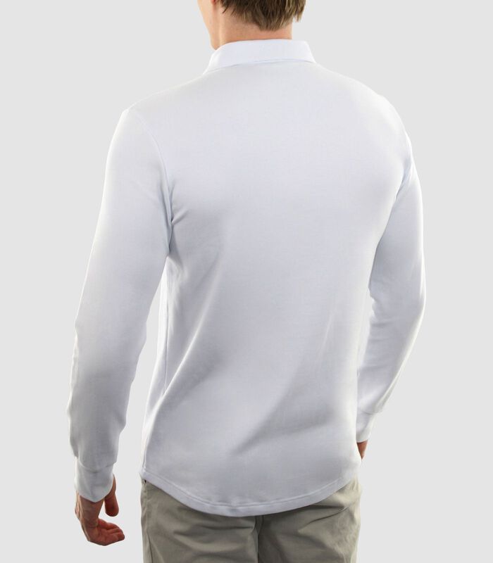 Heren Polo Lange Mouw - Strijkvrij Poloshirt - Wit - Slim Fit - Excellent Katoen image number 2