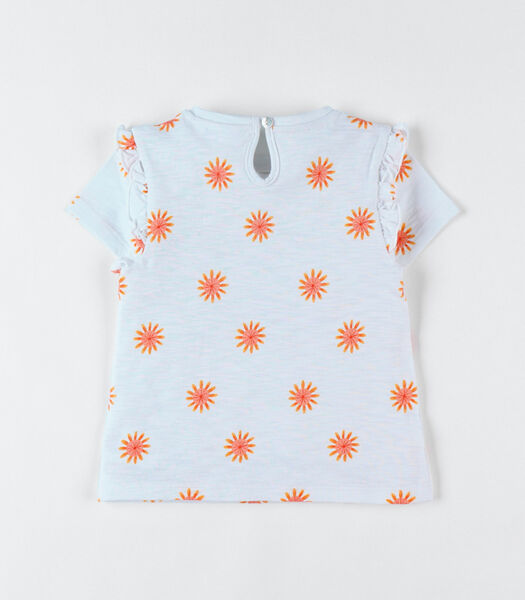 T-shirt met korte mouwen en zonneprint, ecru/geel