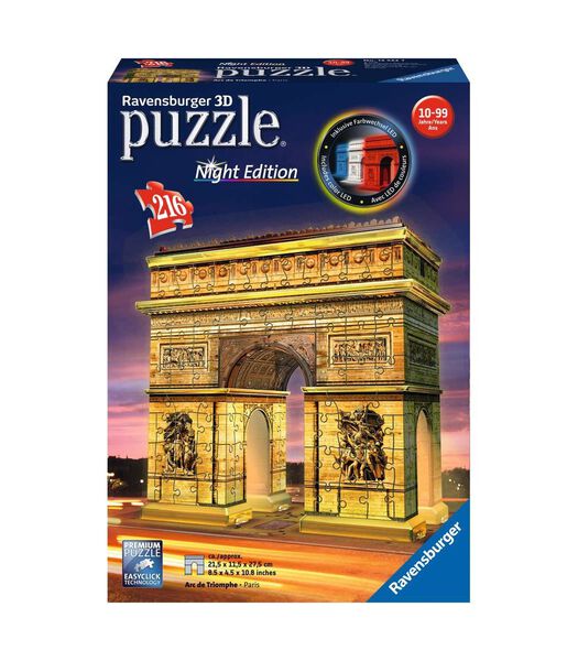 3D Puzzel Arc De Triomphe - Night Edition 216 Stuks