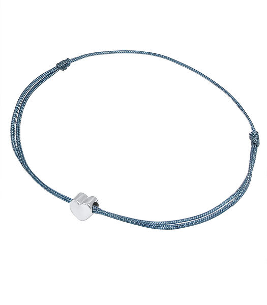 Armband Dames Hart Hanger Elastisch Basis Met Nylon Blauw In 925 Sterling Zilver