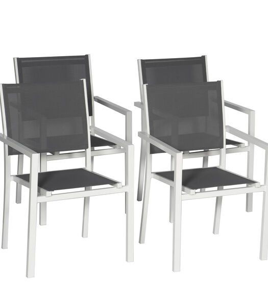 Set van 4 witte aluminium stoelen - grijs textilene
