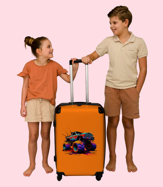 Bagage à main Valise avec 4 roues et serrure TSA (Monster truck - Néon - Peinture - Orange)