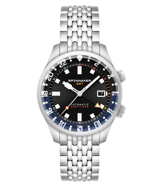 Bradner GMT Automatic- Herenhorloge - GMT uurwerk - Ronde zilverkleurige roestvrijstalen kast