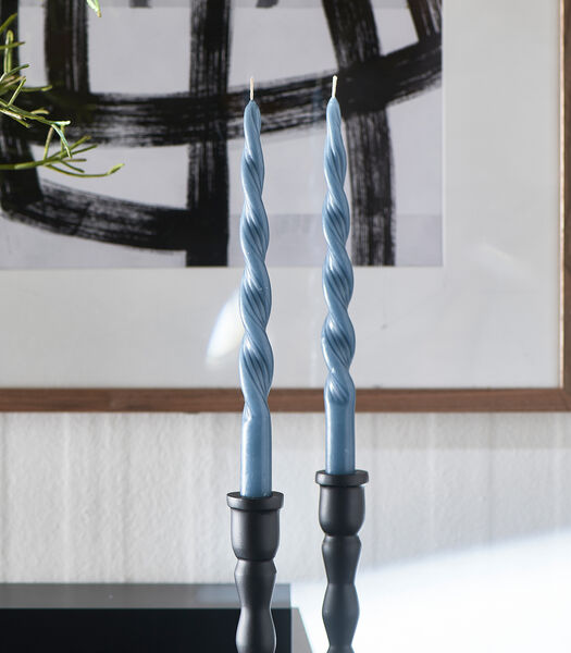 Riviera Maison Gedraaide Kaarsen - Swirl Kaarsen - Twisted Candles - Blauw - 4 Stuks - 30 cm