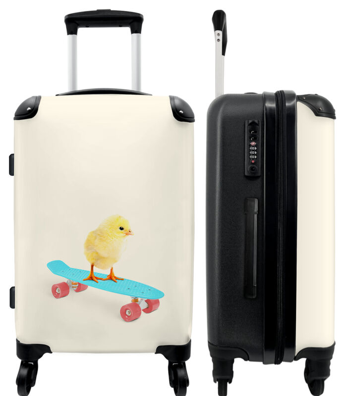 Bagage à main Valise avec 4 roues et serrure TSA (Poussin - Jaune - Skateboard - Bleu - Animaux) image number 0