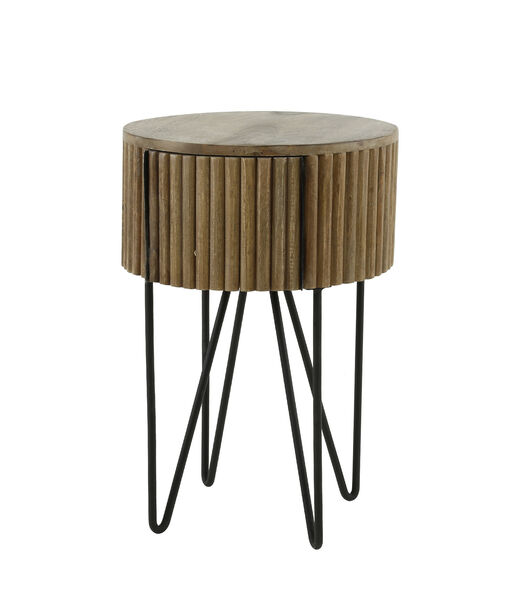 Barred - Table de chevet - ronde - 1 tiroir - bois de manguier massif - couleur sable