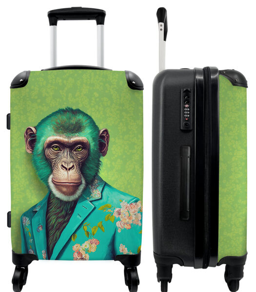 Bagage à main Valise avec 4 roues et serrure TSA (Singe - Colbert - Fleurs - Néon - Portrait)