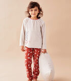 Fluwelen 2-delige pyjama, beige en donkerroos image number 0