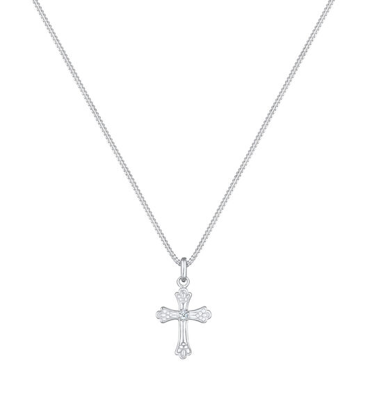 Collier Femme Pendentif Croix Élégante Avec Diamants (0.03 Ct.) En Argent Sterling 925