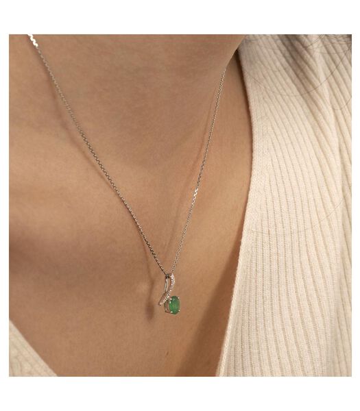"Emera" witgouden hanger met diamant en smaragd