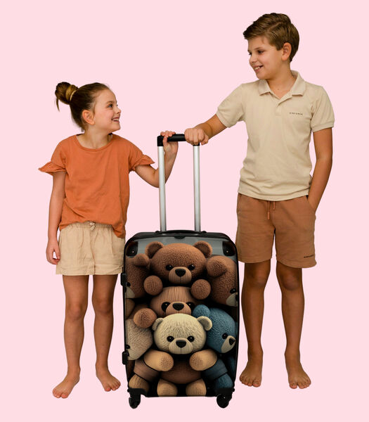 Bagage à main Valise avec 4 roues et serrure TSA (Ours en peluche - Jouet en peluche - Brun - Design)