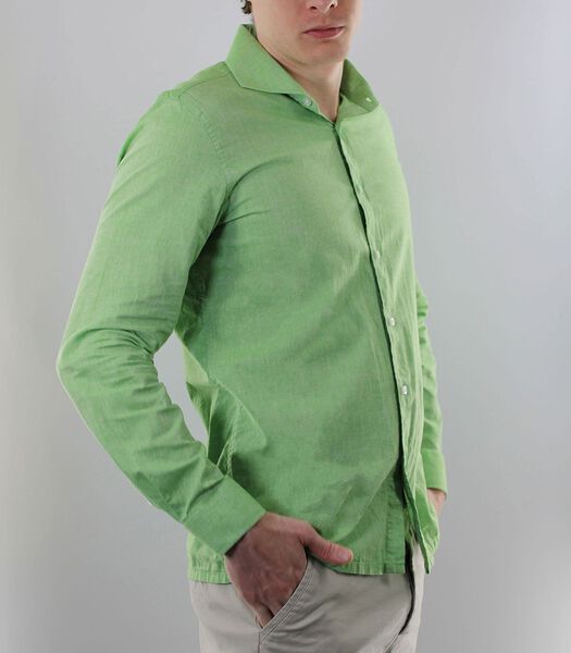 Chemise à manches longues pour homme - Vert - Coupe slim - Lin Coton