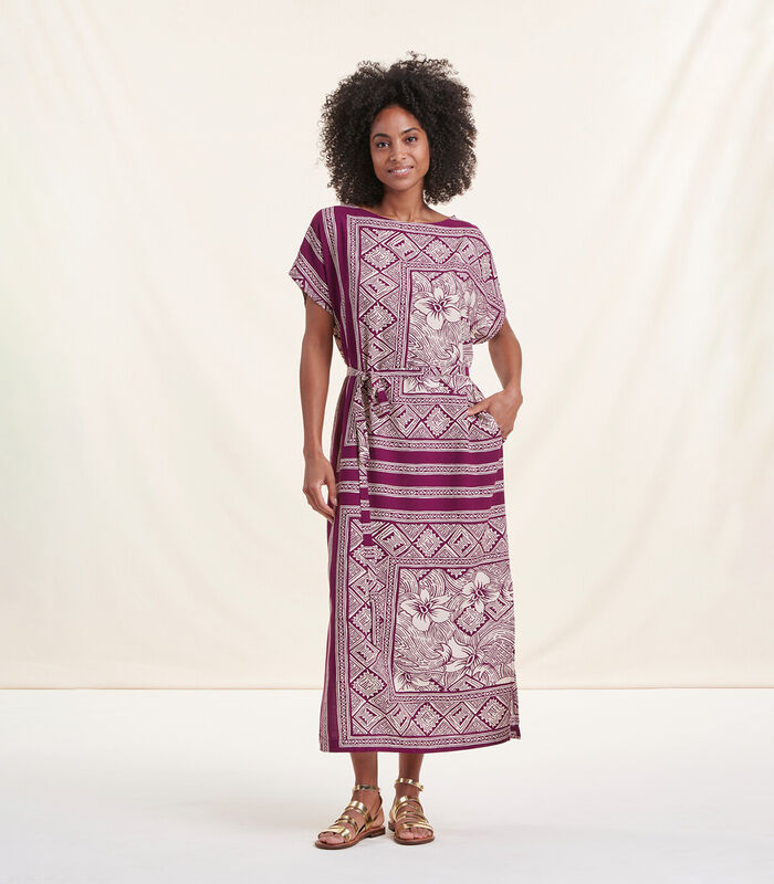 Robe longue fluide violette imprimé foulard image number 1