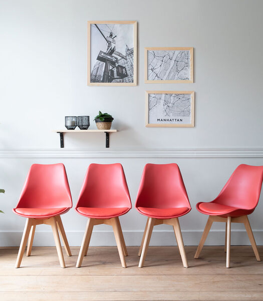 Lot de 4 chaises scandinaves NORA rouge avec coussin