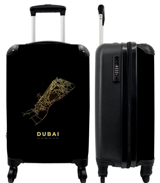 Valise spacieuse avec 4 roues et serrure TSA (Dubaï - Or - Carte - Plan de ville)