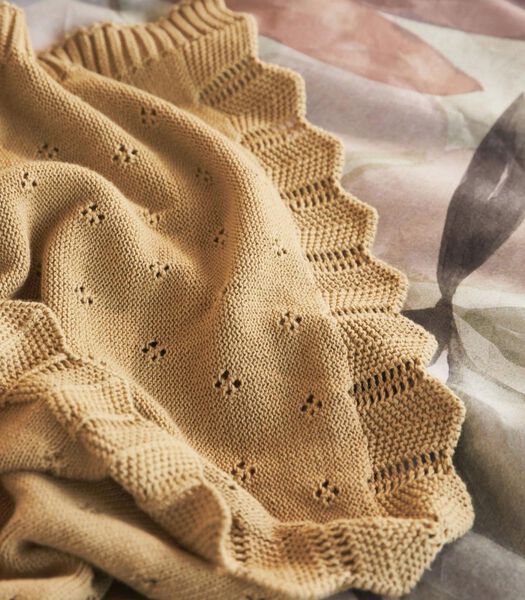 Plaid Knitted Ajour Fern Yellow Coton organique 130 x 170 cm