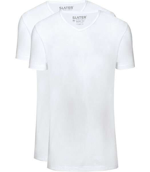 Slater 2-pack T-shirt Basic Extra Lang V-neck Wit