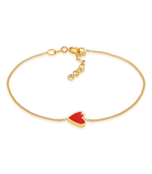 Bracelet Le Coeur Des Dames Est Rouge Avec De L'émail En Argent Sterling 925 Plaqué Or