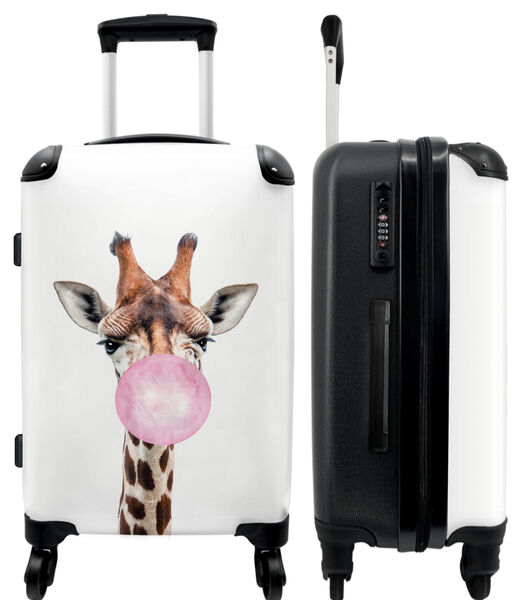 Bagage à main Valise avec 4 roues et serrure TSA (Rose - Enfants - Girafe - Chewing-gum)