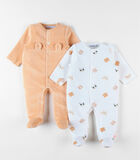 Set de 2 pyjamas 1 pièce en velours, écru/abricot image number 0