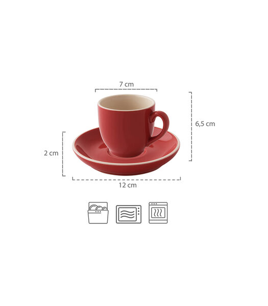 Koffiekop en schotel Colors 14 cl 12 cm Rood Porselein 6 stuk(s)