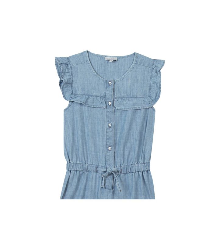 Lange jumpsuit met ruches in licht denim image number 2