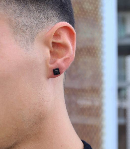 Boucles d'oreilles en acier plaqué noir avec zirconia noir