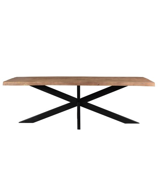 Omerta - Table de salle à manger - rectangulaire - tronc d'arbre - 200cm - manguier - naturel - pied araignée en acier - laqué noir