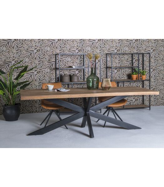 Omerta - Table de salle à manger - rectangulaire - 160cm - bois de manguier - naturel - pied Spider en acier - laqué noir