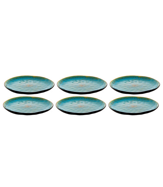 Bord Lotus 27.5 cm Turquoise Zwart Stoneware 6 stuks
