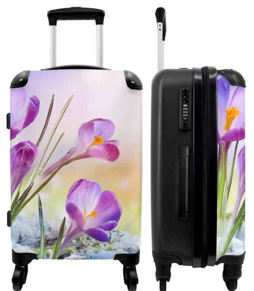 Handbagage Koffer met 4 wielen en TSA slot (Bloemen - Sneeuw - Lente - Paars - Krokus)