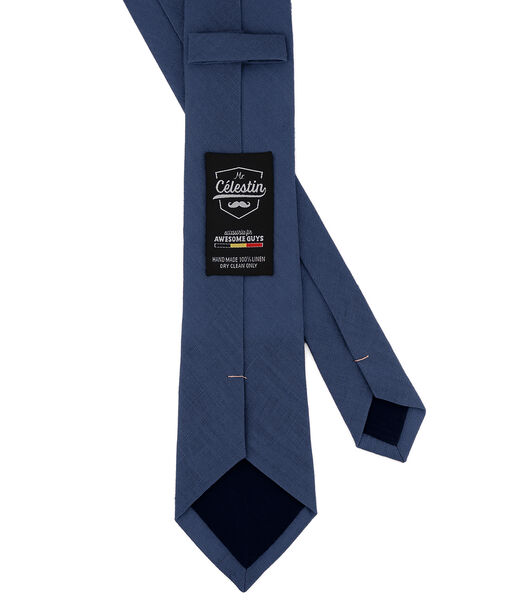 Cravate en lin bleu acier - POUND - Fabriquée à la main