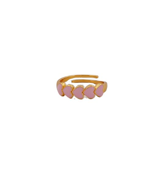 Ring - Ring met kleine roze hartjes - Goud