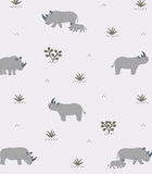 TANZANIA - Papier peint enfant - Motif rhinocéros fond gris image number 0